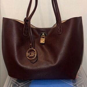BCBG Merlot Faux Pebbled Leather Shopper Tote